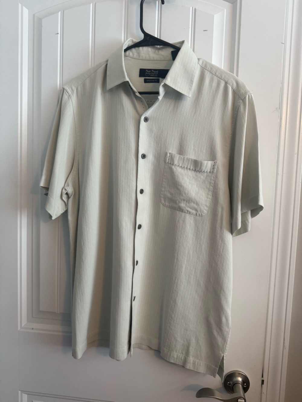 Nat Nast Light Sage Short-Sleeve Button-Down Shirt Medium 100% silk